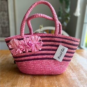 Vintage Marshall Field’s Pink Woven Tote with Floral Accent